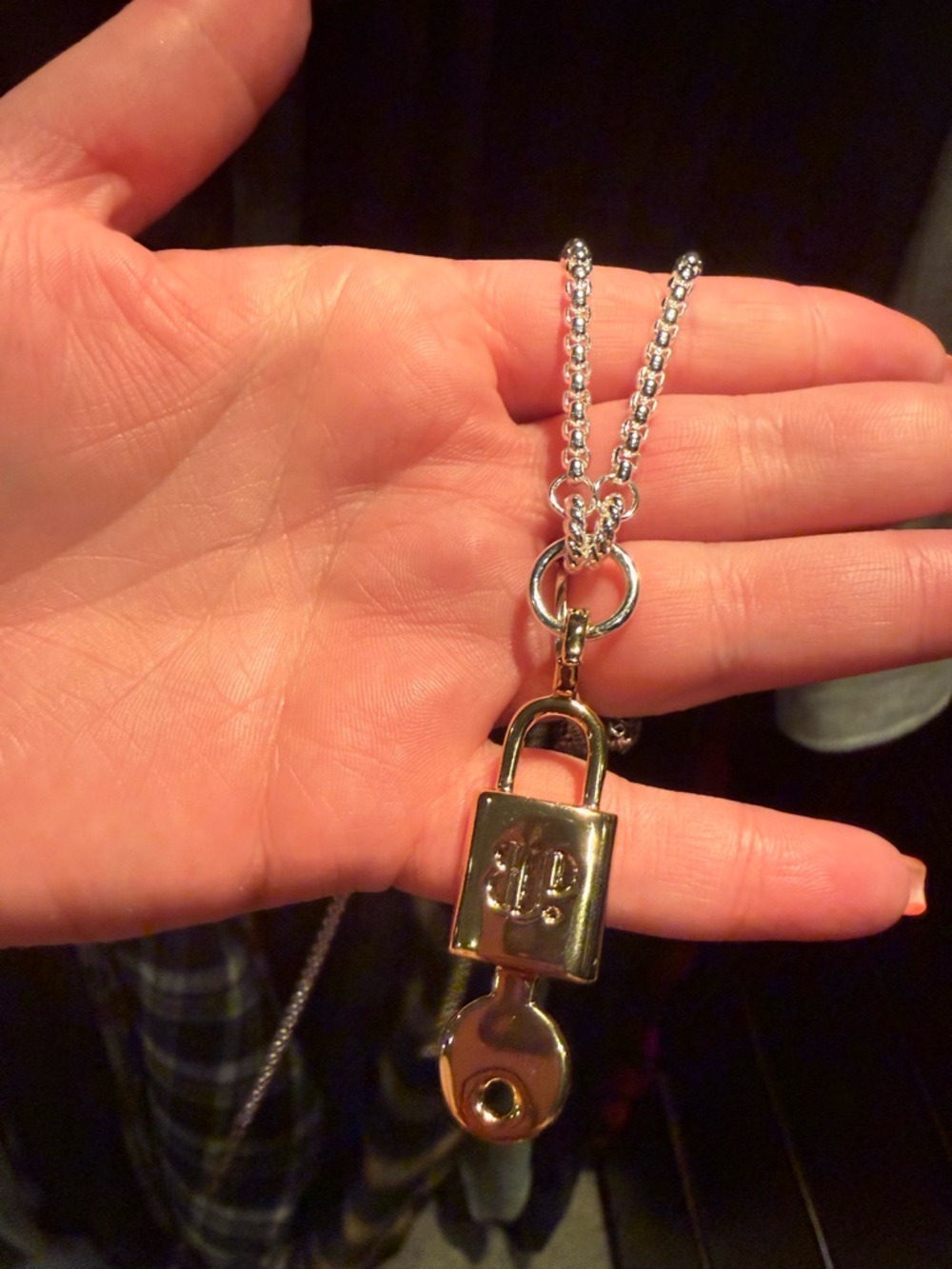 Bomb party luxe layer Gold Padlock & Key Pendant Necklace - Two-Tone Chain